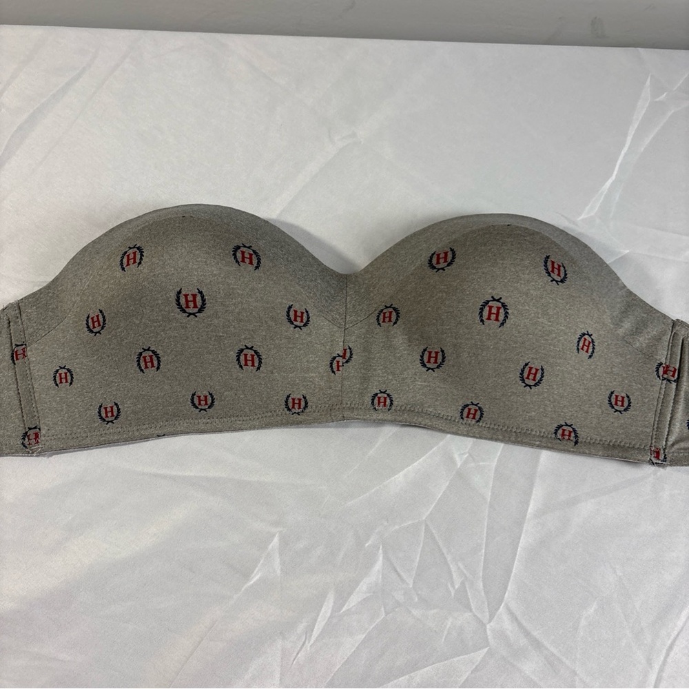 Tommy Hilfiger Gray Strapless Bra with Red Logo